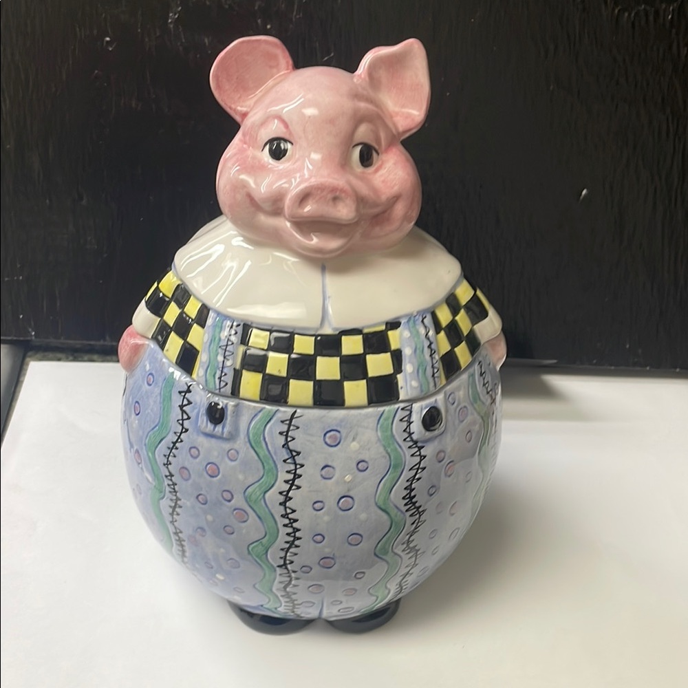 Pink and Blue Ceramic Pig Art Piece